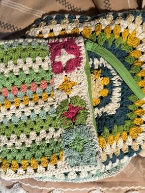 Handmade Crochet Granny Square Crossbody Bag - Multicolor